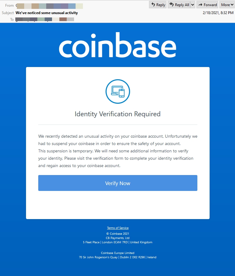 coinbase suspicious activity email